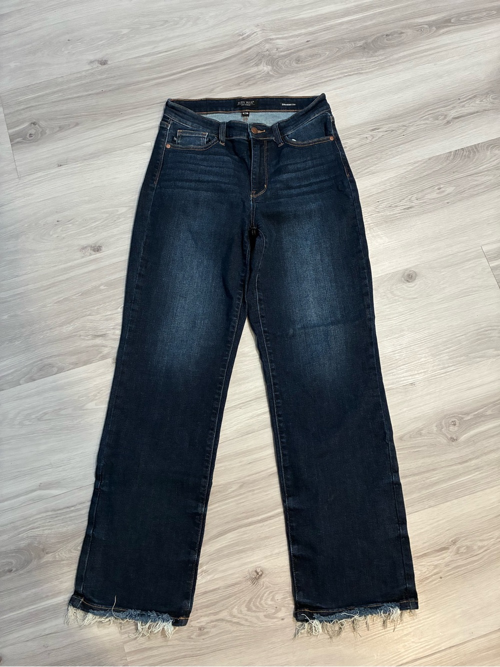 Judy Blue Dark Blue Wide-Leg Jeans with‎ Frayed Hem